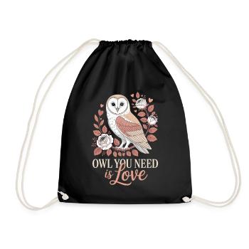 Owl Owl You Need Is Love Owl Love Valentine's Day - Drawstring Bag - black - Front