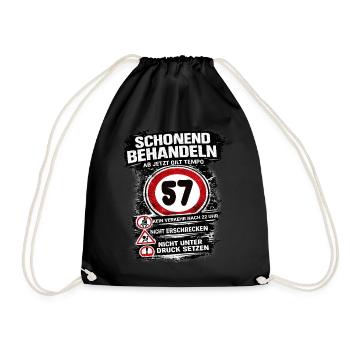 Treat Gently Traffic Sign 57 Birthday - Drawstring Bag - black - Front