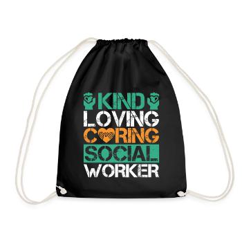 Social Worker Quota Kind Loving Caring Social Work - Drawstring Bag - black - Front