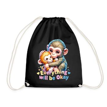 Everything Will Be Okay Monkey Hug - Drawstring Bag - black - Front