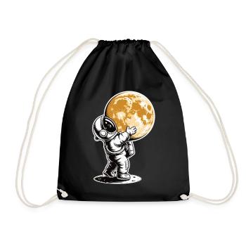 Astronaut Hugging Moon T-Shirt - Drawstring Bag - black - Front