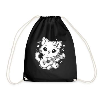 Kawaii cat playing ukulele - Drawstring Bag - black - Front