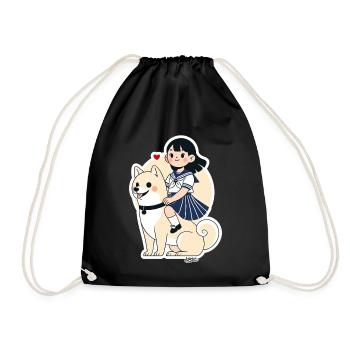 Sailor Girl and Shiba Sticker - Drawstring Bag - black - Front