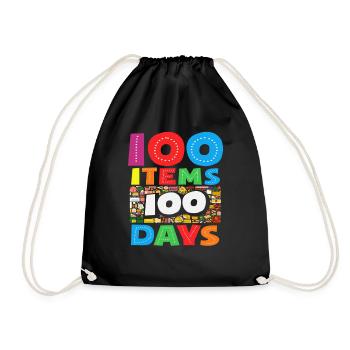 100 School Supplies 100 Days School Design - Drawstring Bag - black - Front