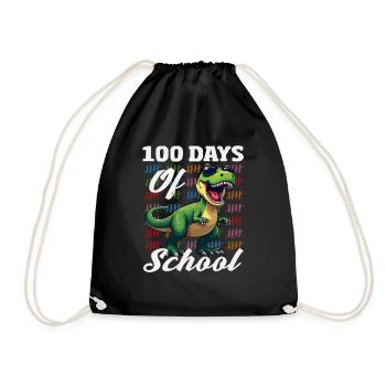 100 Tage Schule Dino Strichliste - Turnbeutel - Schwarz - Vorne