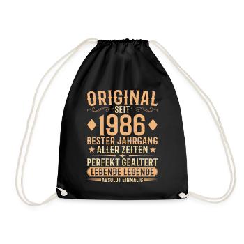 Original Jahrgang 1986 Baujahr Geburtstag - Turnbeutel - Schwarz - Vorne
