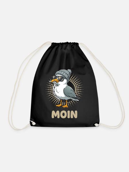 Moin Möwe Vogel mit Mütze und Fisch im Mund Möwen - Turnbeutel - Schwarz