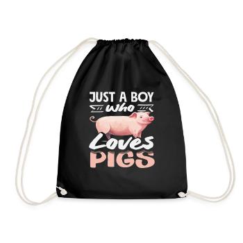 Just a boy who loves pigs farm - Drawstring Bag - black - Front