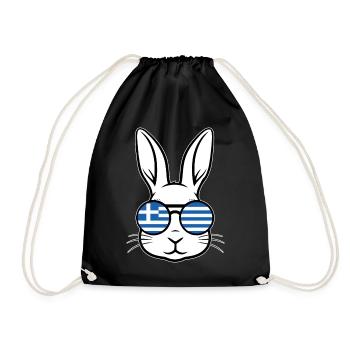 Greek Easter Greek Flag Easter Rabbit Bunny - Drawstring Bag - black - Front