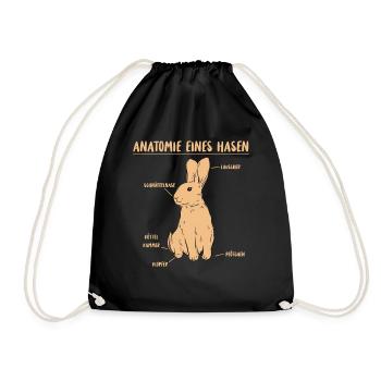 Hase Anatomie kawaii Beschreibung eines Hasen - Turnbeutel - Schwarz - Vorne