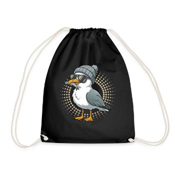 Mouette mouette de la lune avec casquette et poisson dans la bouche - Sac de sport léger - noir - Devant