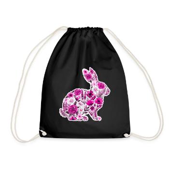 Bunny Silhouette Flowers Pink - Drawstring Bag - black - Front