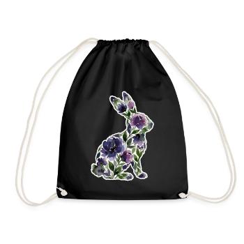 Hase Silhouette Blumen - Turnbeutel - Schwarz - Vorne