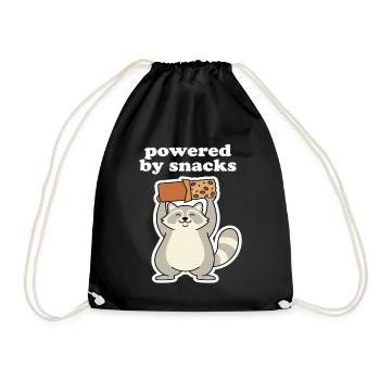 Powered by Snacks Raccoon Motif - Drawstring Bag - black - Front