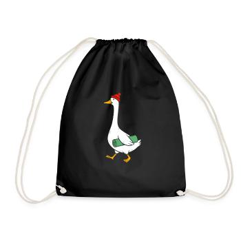 Goose with knitted hat and yoga mat - Drawstring Bag - black - Front