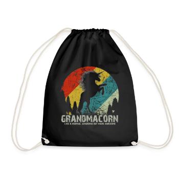 Grandmacorn Vintage Retro Sunset Unicorn Shirt - Drawstring Bag - black - Front