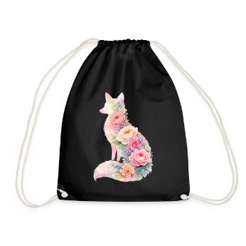 Fuchs Pastell Blumen Silhouette - Turnbeutel - Schwarz - Vorne