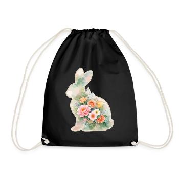 Bunny Watercolor Flowers Easter - Drawstring Bag - black - Front