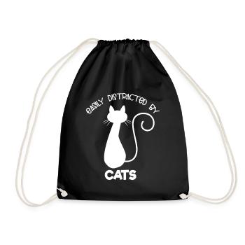 Easily Distracted By Cats - Drawstring Bag - black - Front