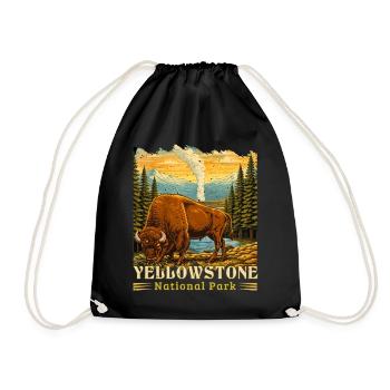 Yellowstone National Park Buffalo Camping - Drawstring Bag - black - Front