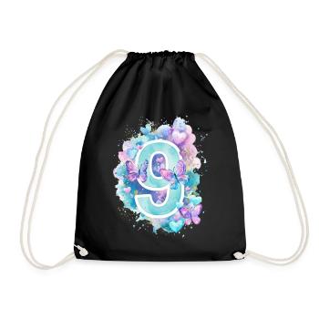 9th Birthday Butterflies Pastel Girl Nine - Drawstring Bag - black - Front