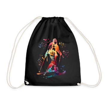 Alpine skier Winter sports Ski touring - Drawstring Bag - black - Front