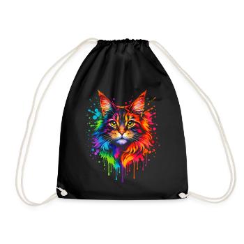 Maine Coon Neon | Katzenkunst Pop Art - Turnbeutel - Schwarz - Vorne