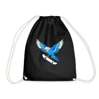 Blue parrot on skateboard - Drawstring Bag - black - Front