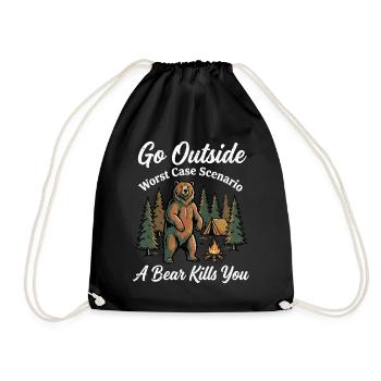 Hiking Camping Trekking Outdoors Nature Mountain - Drawstring Bag - black - Front