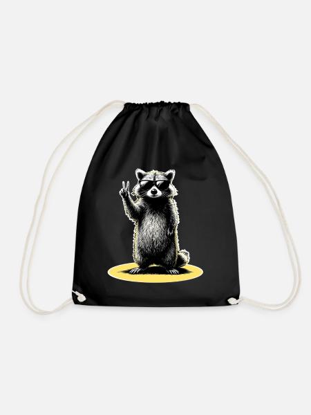 Waschbär Peace - Turnbeutel - Schwarz