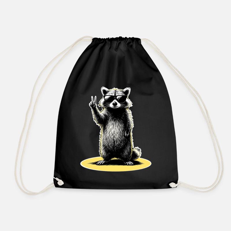 Waschbär Peace - Turnbeutel - Schwarz
