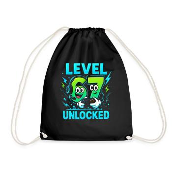 Level 67 Unlocked Six Seven Italian Brainrot Gamer - Drawstring Bag - black - Front