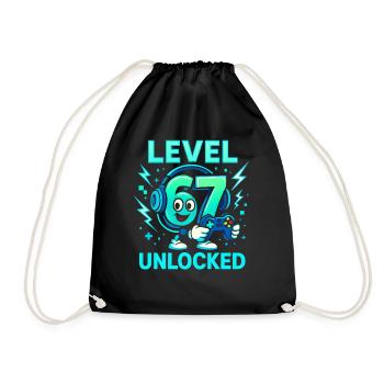 Level 67 Unlocked Six Seven Italian Brainrot Gamer - Drawstring Bag - black - Front