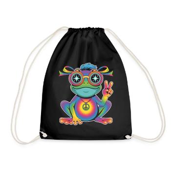 Frosch T-Shirt Peace Symbol Hippie Style - Turnbeutel - Schwarz - Vorne