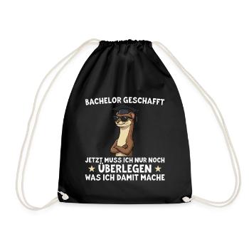Bachelor geschafft – Lustiges Absolventen Geschenk - Turnbeutel - Schwarz - Vorne