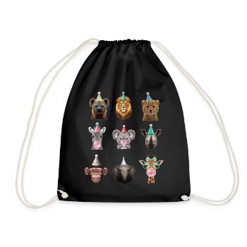 Animals Zoo Party Jungle Safari Zoo Birthday - Drawstring Bag - black - Front