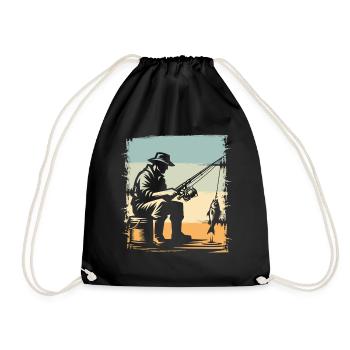 Fishermen on the seashore in retro style - Drawstring Bag - black - Front