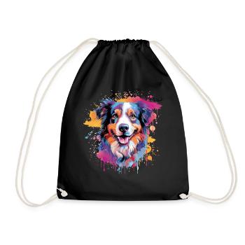 Colorful Australian Shepherd Dog Splash Art - Drawstring Bag - black - Front