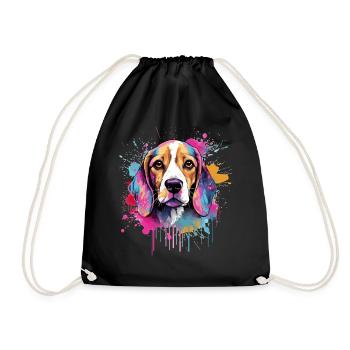 Beagle Color Splash Art Portrait - Drawstring Bag - black - Front