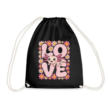 Love Axolotl in Bloom - Drawstring Bag - black - Front