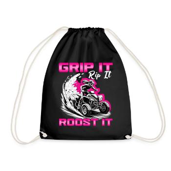 Quad ATV Woman Girl Four Wheeler - Drawstring Bag - black - Front
