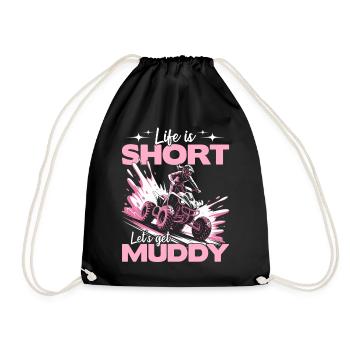 Quad ATV Woman Girl Four Wheeler - Drawstring Bag - black - Front