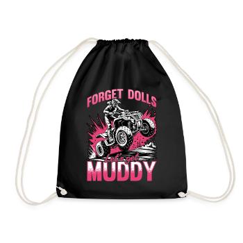 Quad ATV Woman Girl Four Wheeler - Drawstring Bag - black - Front