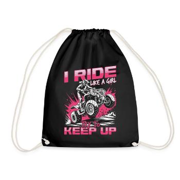 Quad ATV Woman Girl Four Wheeler - Drawstring Bag - black - Front