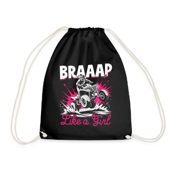 Quad ATV Woman Girl Four Wheeler - Drawstring Bag - black - Front