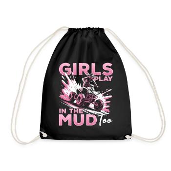 Quad ATV Woman Girl Four Wheeler - Drawstring Bag - black - Front