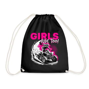 Quad ATV Woman Girl Four Wheeler - Drawstring Bag - black - Front