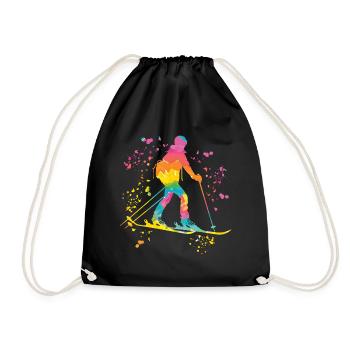 Alpine skier Winter sports Ski touring - Drawstring Bag - black - Front