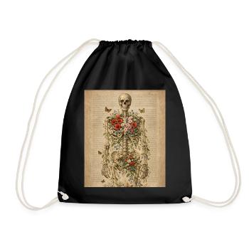 Skeleton Flower Nature Floral Gothic Fairycore - Drawstring Bag - black - Front