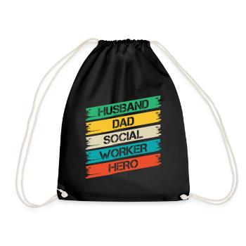 Social Worker Quote Husband Dad Hero Social Work - Drawstring Bag - black - Front